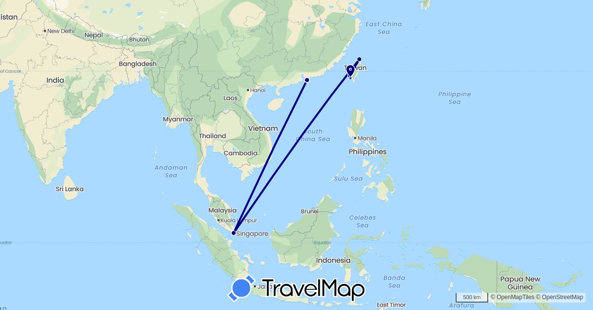 TravelMap itinerary: driving in China, Singapore, Taiwan (Asia)